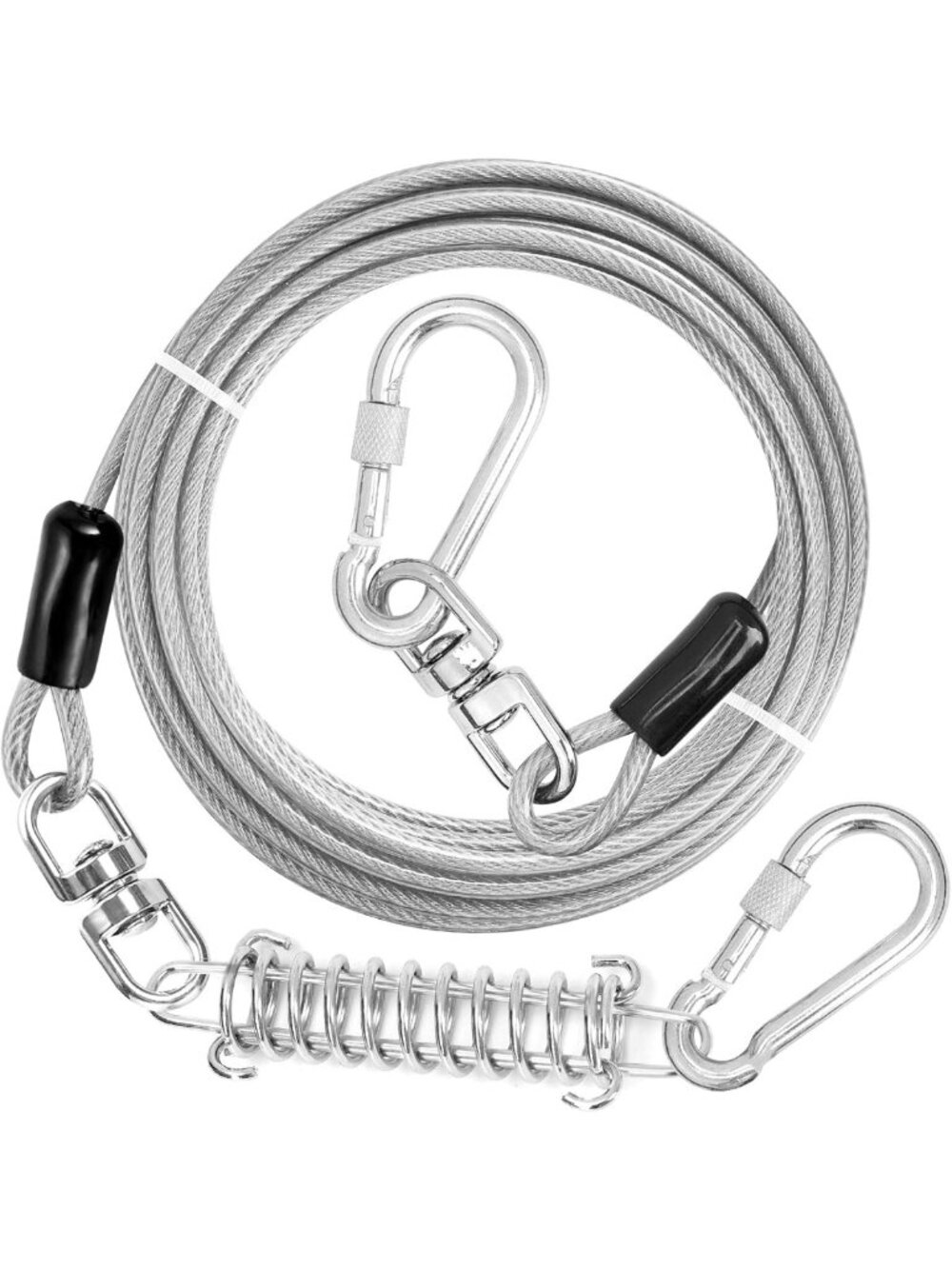 Durable Dog Tie Out Cable - 10 to 150FT Runner with Swivel Hook & Shock Spring